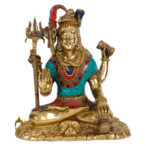 Brass Hindu Mahayogi Lord Shiva Statue Fine Temple Home Décor Inlay ...
