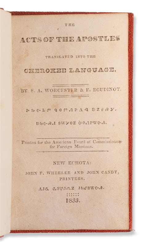 Acts of the Apostles, in Cherokee, Samuel Worcester and Elias Boudinot ...