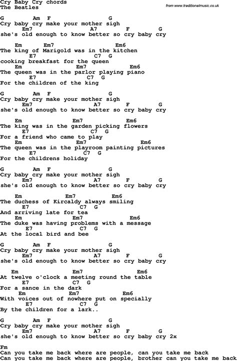 Song lyrics with guitar chords for Cry Baby Cry - The Beatles