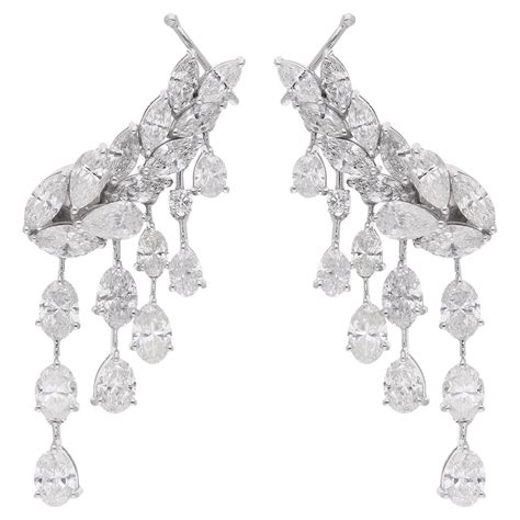 6.36 Carat Floral Ear Cuff Diamond Earrings in 18k White Gold For Sale ...