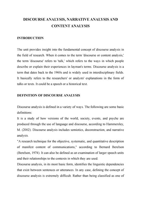 Discourse Analysis, Narrative Analysis AND Content Analysis - DISCOURSE ...