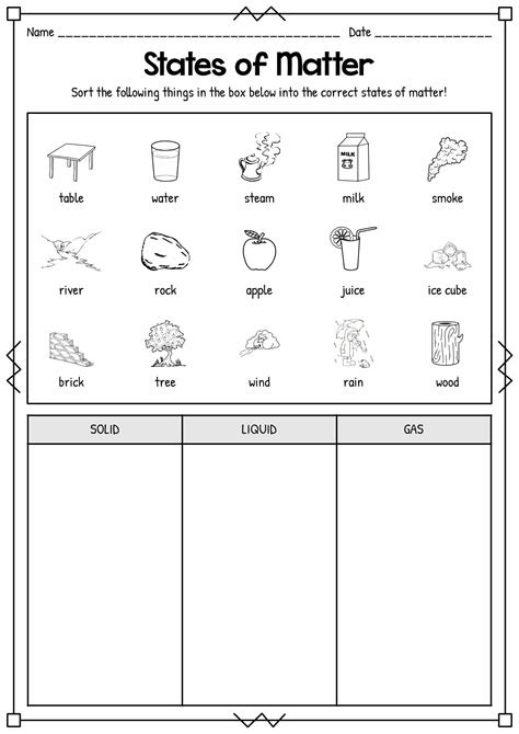 12 First Grade Science Worksheets on Matter