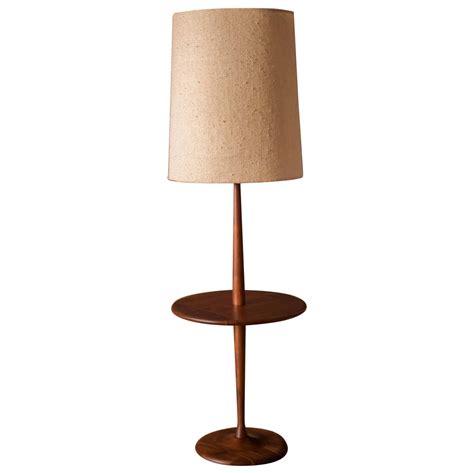 Mid Century Walnut Laurel Floor Lamp with End Table at 1stDibs