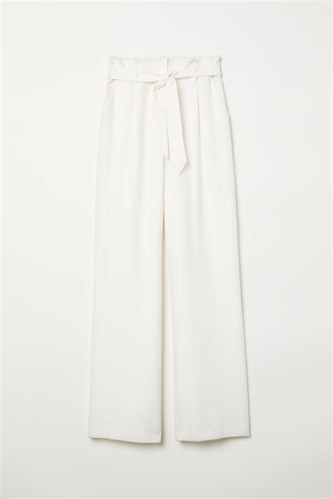 Paper bag trousers - Cream - Ladies | H&M IN