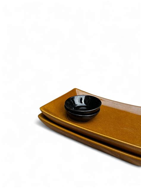 Leher Plate with Dip bowl – Amber and Black – Bric-a-Brac by Neelum Saigal