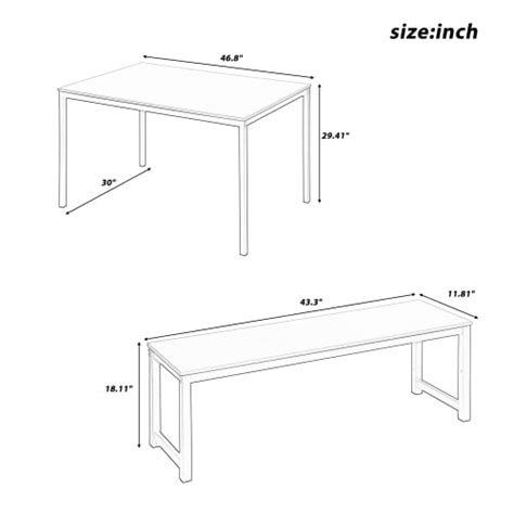 Buy 46.8in 3-Piece Bench Style Dining Table Furniture Set, 4-Person ...