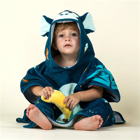 Poncho toalla bebé de algodón azul mono - Decathlon
