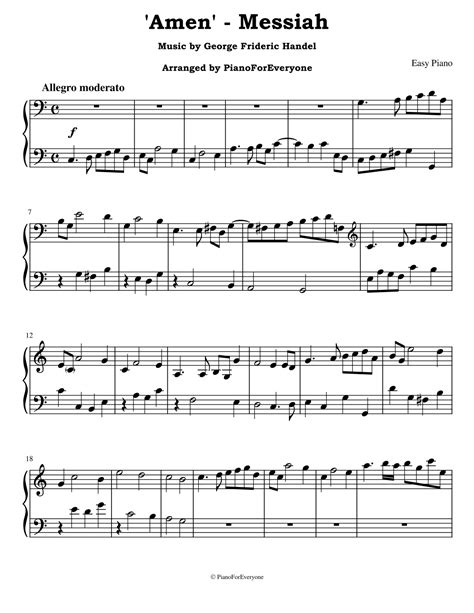 'Amen' from Messiah - Handel (Easy Piano) (arr. PianoForEveryone) by ...