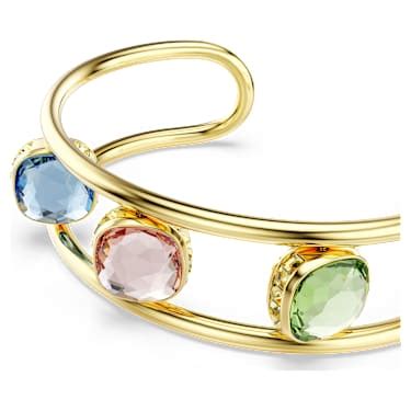 Chroma cuff, Cushion cut, Multicolored, Gold-tone plated | Swarovski