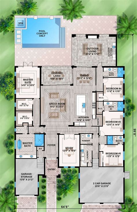 House Plan 207-00148 - Coastal Plan: 3,507 Square Feet, 4 Bedrooms, 4.5 ...