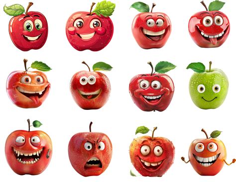 Funny Cartoon Apples Clipart | Playful PNG Illustrations (instant ...