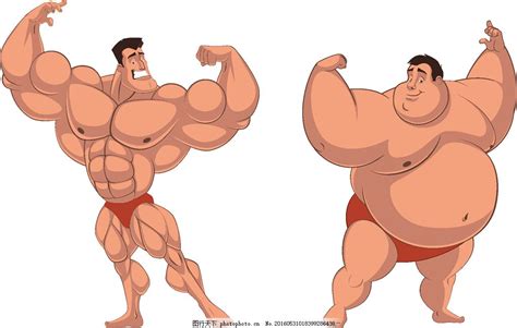 肌肉男与肥胖男人图片_动漫人物_动漫卡通-图行天下素材网
