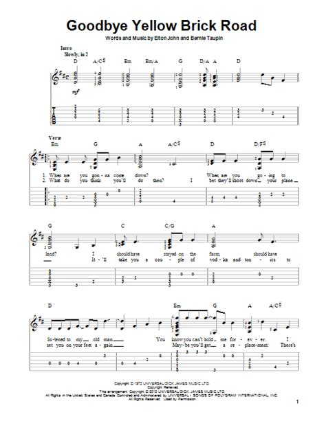 Goodbye Yellow Brick Road Guitar Tab by Elton John (Guitar Tab – 97434)