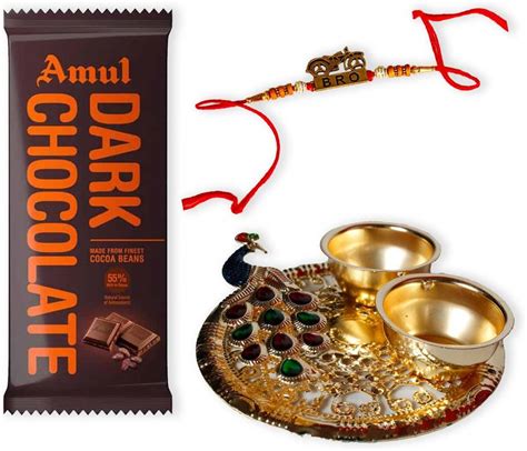 iHandikart Rakhi Pooja Thali Amul Small Dark ChocolateCombo 7104-25 ...