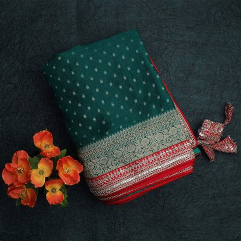 Forest Green Organza Saree With Embroidery – Singhania's