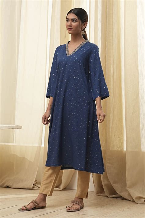 Buy Blue Foil Printed Straight Kurta Online at Biba India