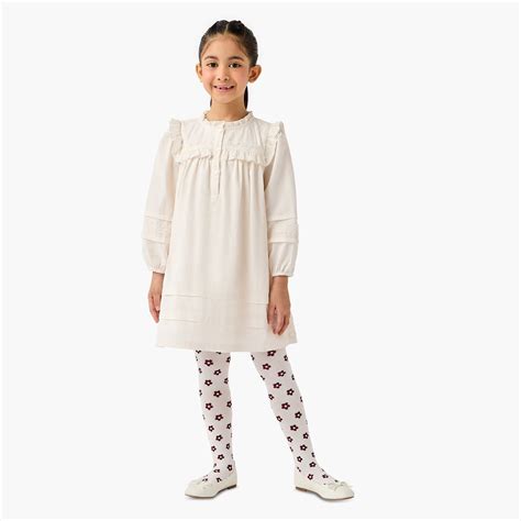 Buy Juniors Ruffled Dress with Floral Embroidered Jacket and Tights ...