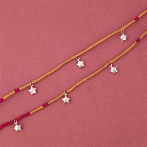 925 Sterling Silver Hanging Star In Yellow Thread Anklet (Pair) for ...