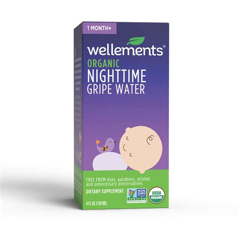 Wellements Organic Nighttime Gripe Water, 4 Fl Oz, Eases Baby's Stomach ...