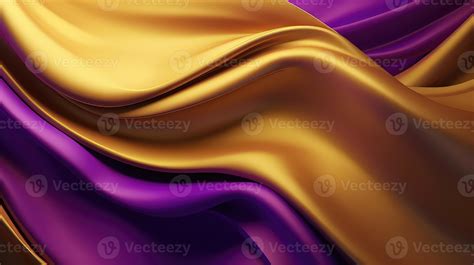Abstract Background with 3D Wave Bright Gold and Purple Gradient Silk ...
