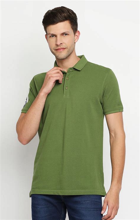 Spykar Men Green Cotton Slim Fit Round Neck Polo T-Shirt