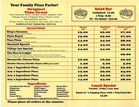 Menu | Village Inn Pizza