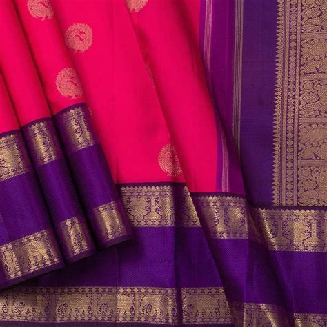 Pink And Violet Kanchipuram Silk Saree Handwoven Pure Silk Pure Zari W ...