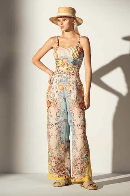 Buy Multi Color Linen Blend Printed Floral Sweetheart Milla Draped ...