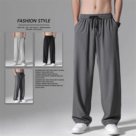Wide-Leg Pants Men's Summer Clothes Loose Straight Sports Ankle-Length ...