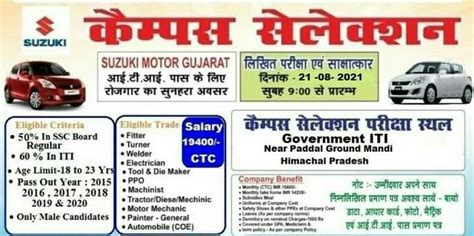 Suzuki Motor Gujarat Pvt Ltd Recruitment ITI Candidates || ITI Jobs ...