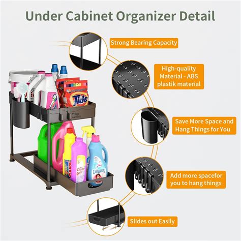 2 Tier Under Sliding Cabinet Basket Organizer- Black – House of quirk
