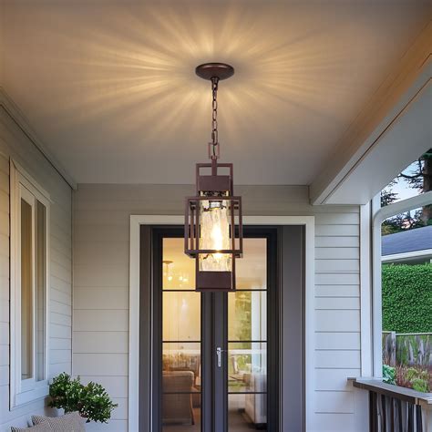 15" Outdoor Indoor Pendant Light Exterior Hanging Lantern, Modern Metal ...