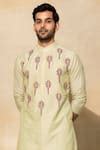 Buy Green , Satin Embroidery Acrylic And Thread Kurta Set For Men by ...