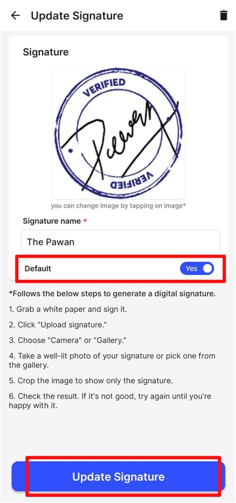 How to make a signature default on mobile? - Android - Swipe