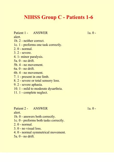 NIHSS Group C - Patients 1-6 - NIH Stroke Scale - Stuvia US