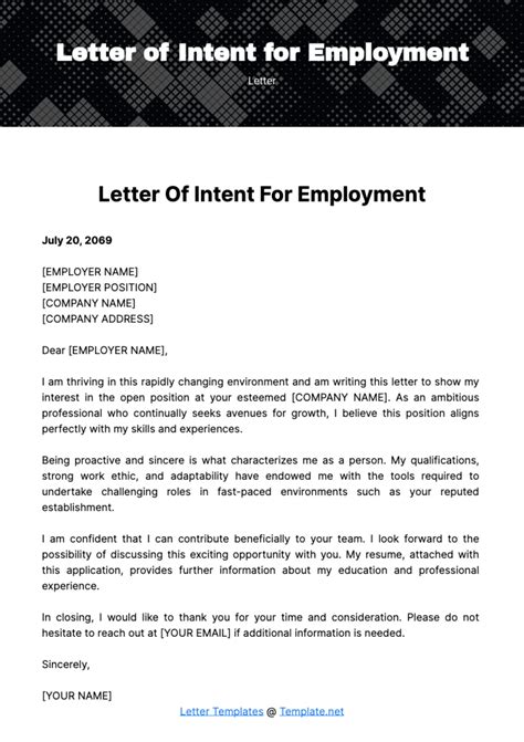 Free Letter of Intent for Employment Template - Edit Online & Download ...