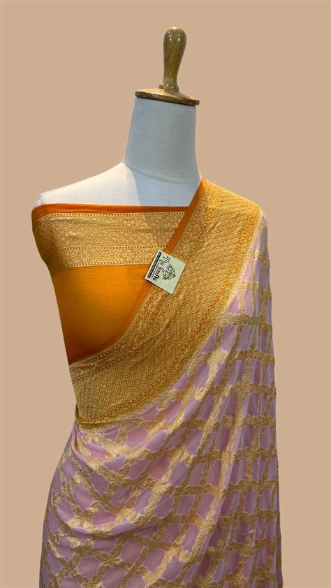 Khaddi Georgette Banarasi Saree - Gold Zari – The Crafts Banaras
