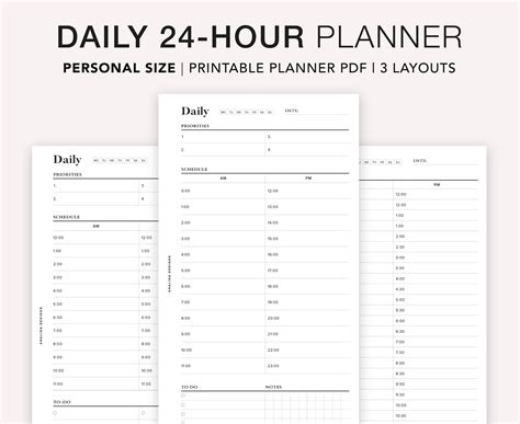 PERSONAL 24 Hour Daily Planner Printable, Hourly Planner, Military ...