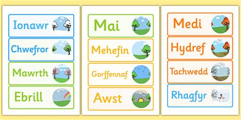 Months in Welsh Word Cards (teacher made) - Twinkl
