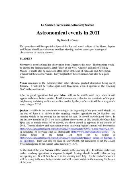 Astronomical Events in 2011 | PDF | Solar Eclipse | Eclipse