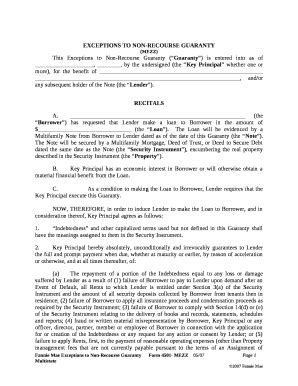 EXCEPTIONS TO NON-RECOURSE GUARANTY Doc Template | pdfFiller
