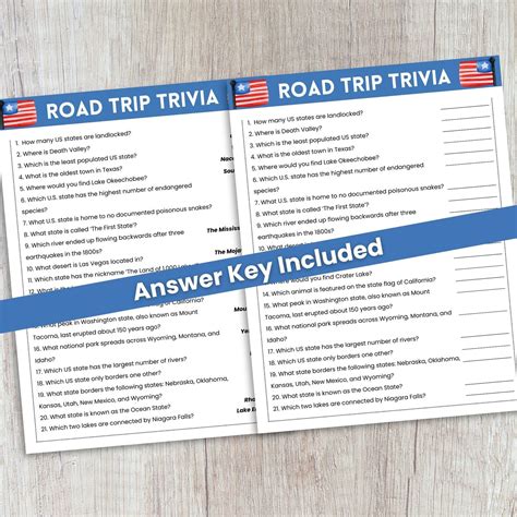 Road Trip Trivia Game, Road Trip Printable Game for Adults, Road Trip ...