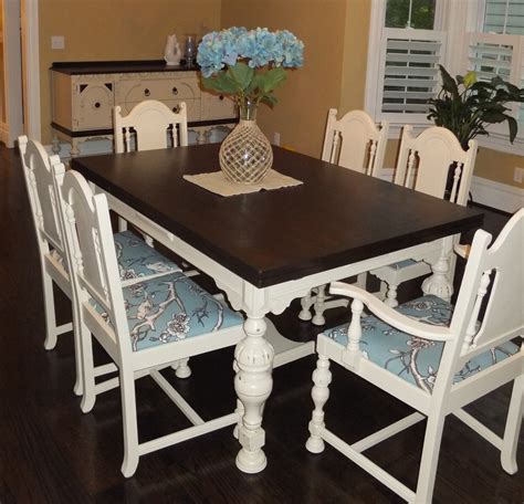 Dining Room Table and Chair Set in Java Gel Stain and Linen Milk Paint ...