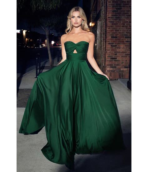 Ladivine by Cinderella Divine Hunter Green Satin Strapless Keyhole ...