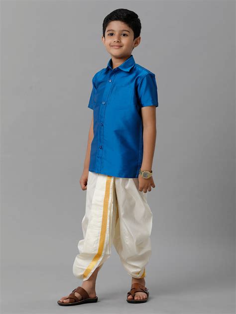 Boys Silk Cotton Royal Blue Half Sleeves Shirt with Soft Silk ...