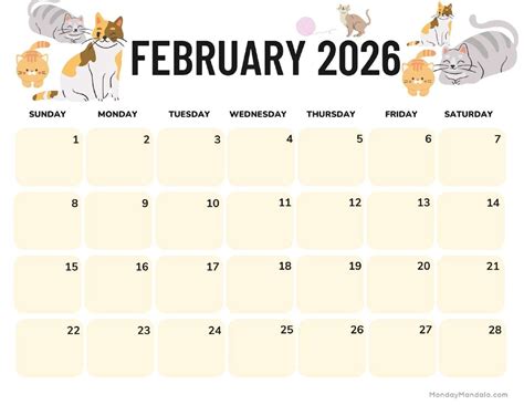 Editable February Calendar 2026, Printable Calendar 2026, Cute Calendar ...