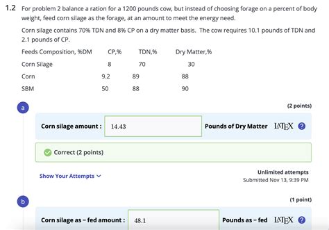 Solved For problem 2 balance a ration for a 1200 pounds cow, | Chegg.com
