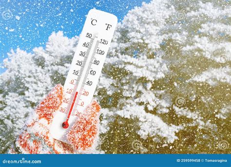 White Celsius and Fahrenheit Scale Thermometer in Hand. Ambient ...
