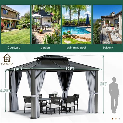 Buy Sonegra 10 x 12 FT Hardtop Gazebo, Galvanized Steel Outdoor Gazebo ...