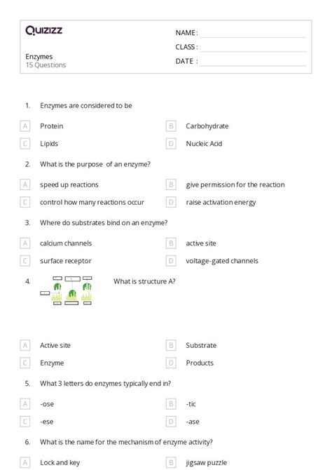 50+ enzymes worksheets on Quizizz | Free & Printable